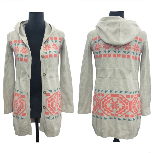 Tea Collection Aztec Tribal Hooded Long Sweater XL 12 - Picture 1 of 11